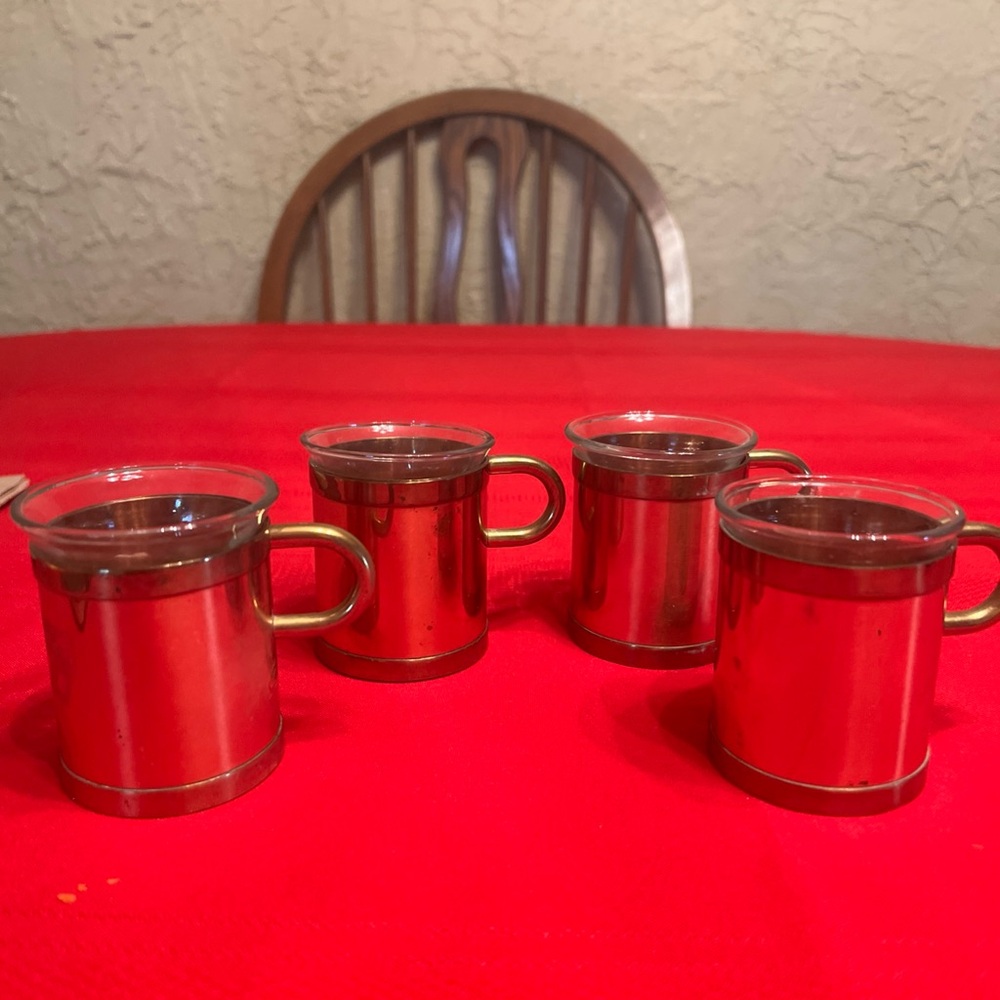 Set of 4 Vintage Beucler Copper-Brass Irish Coffee Espresso Glass